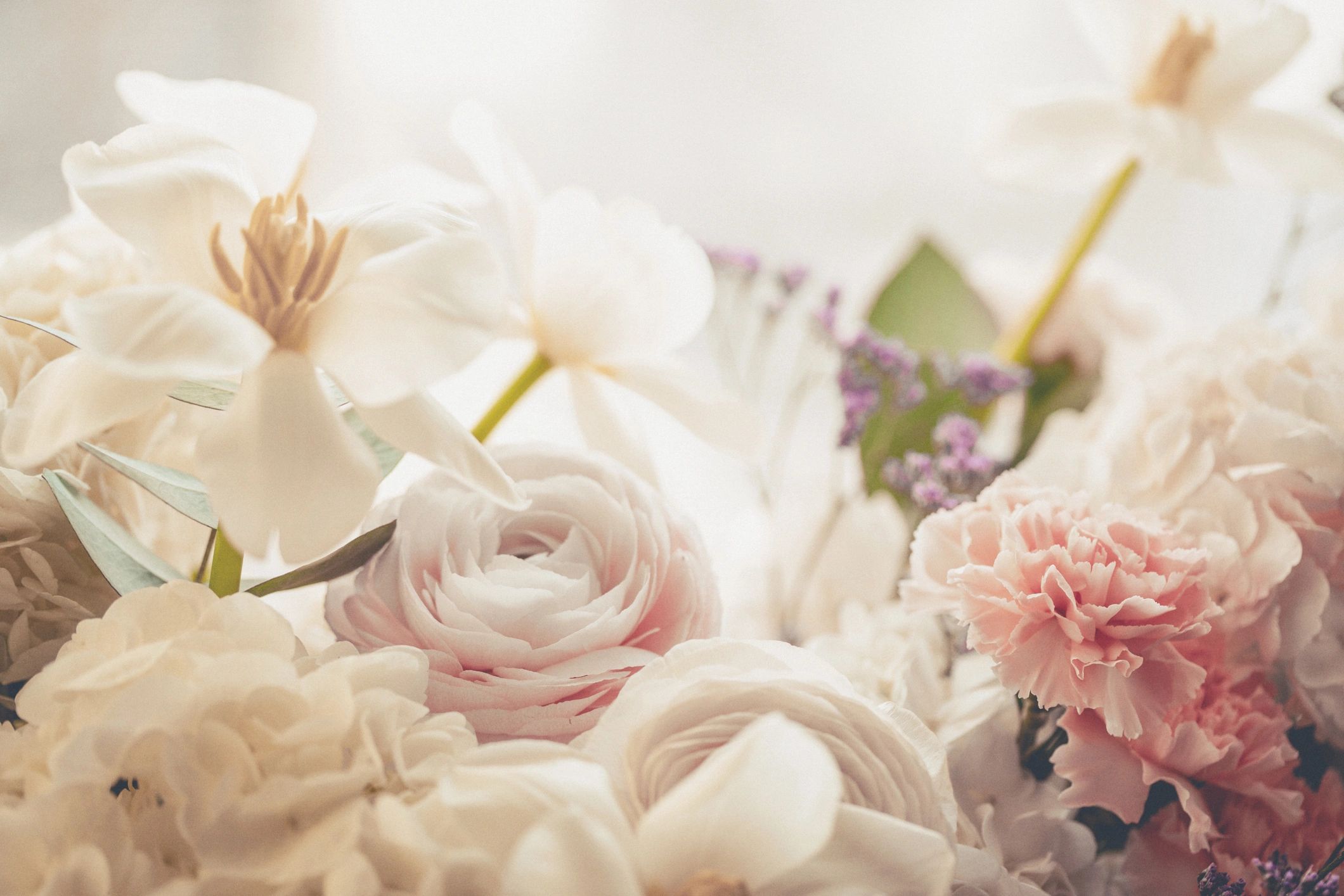 Beautiful flower bouquet arrangement in soft pink and purple tones