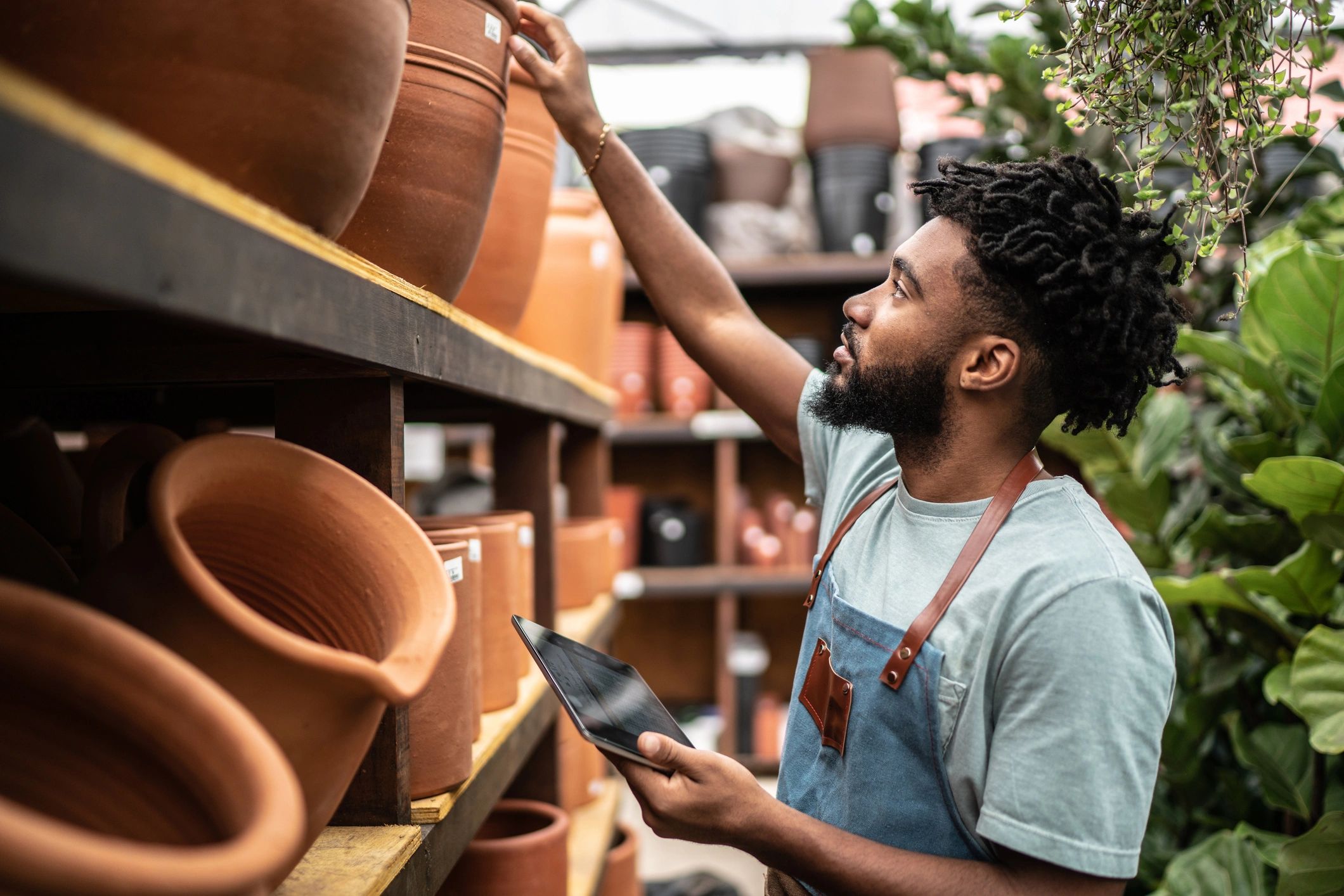 Florist team member working in a flower shop